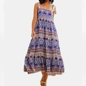 New Caroline Constas 100% Cotton Purple/Blue Print Maxi Boho Dress NWT Small
